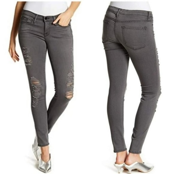 FRAME Le Skinny De Jeanne Satine Rips in Grey Shred Size 28 | 50% Modal - Picture 1 of 12